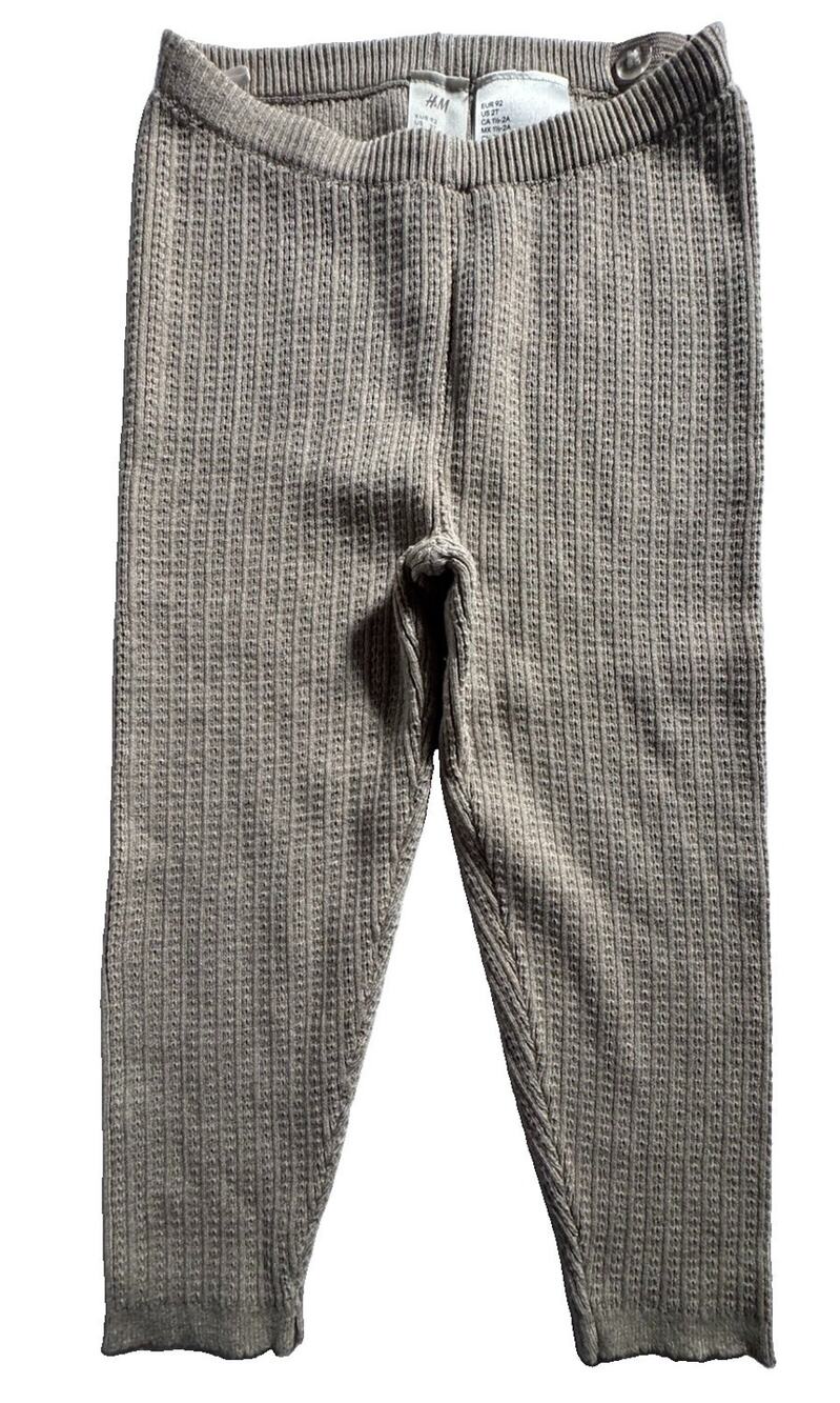H&M Toddler Girls Ribbed Knit Leggings Beige Oatmeal Size 2T Adjustable Waist